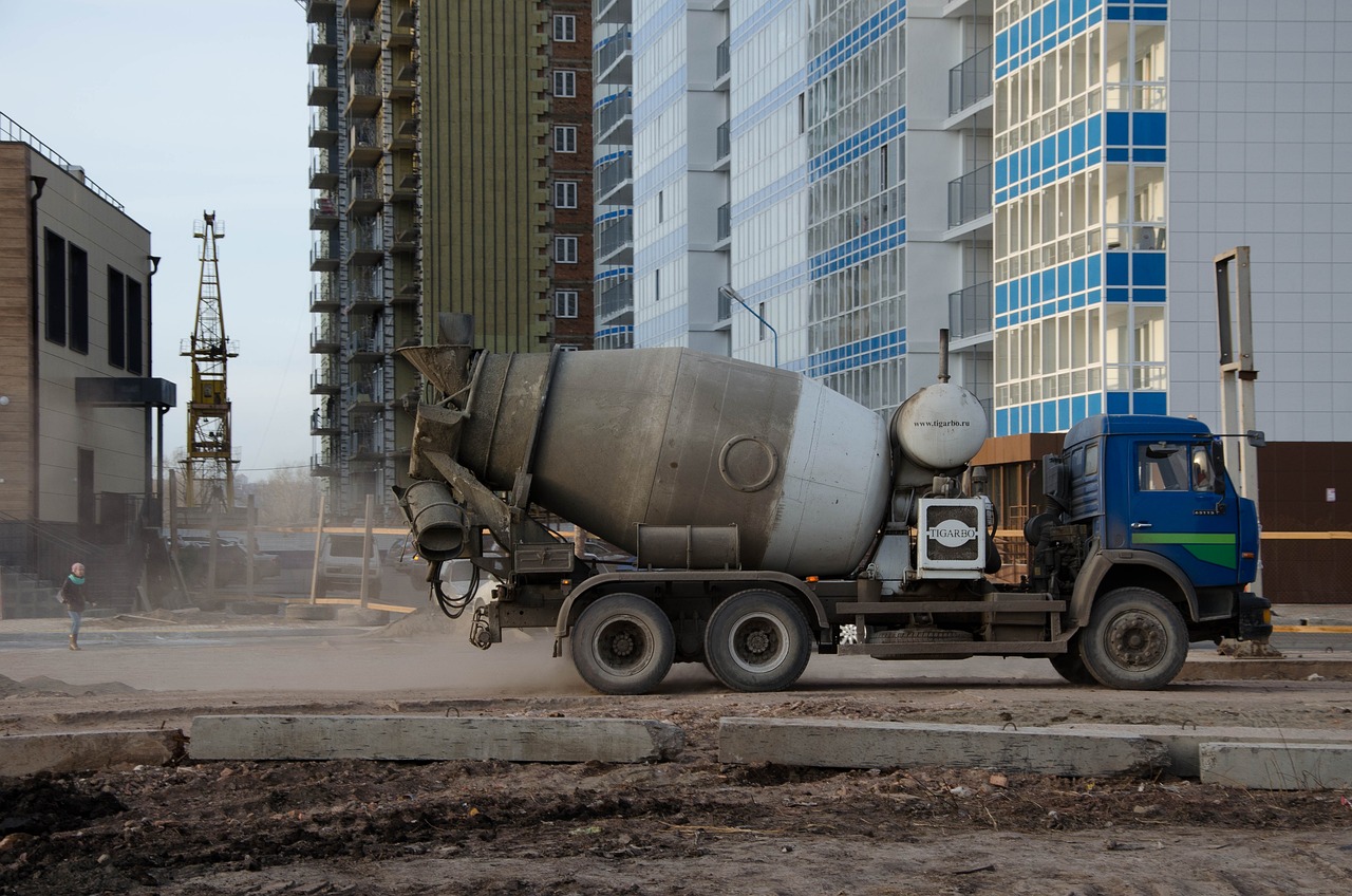 Concrete truck on a construction site